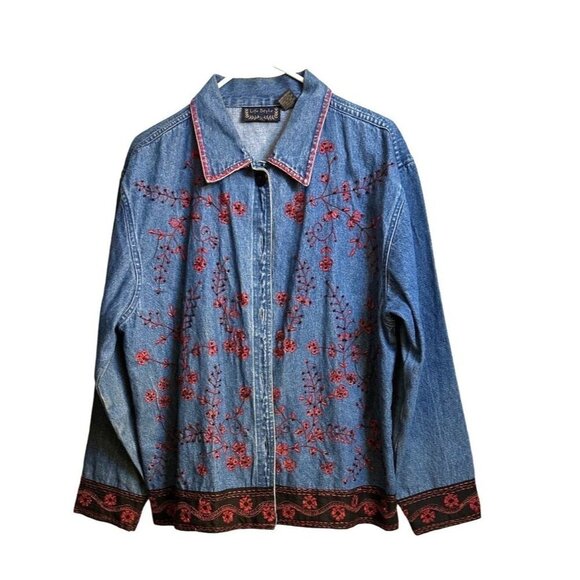 Vintage Life Style Women’s Denim Jacket Button Front Embroidered  Size Medium Sk - Picture 2 of 11